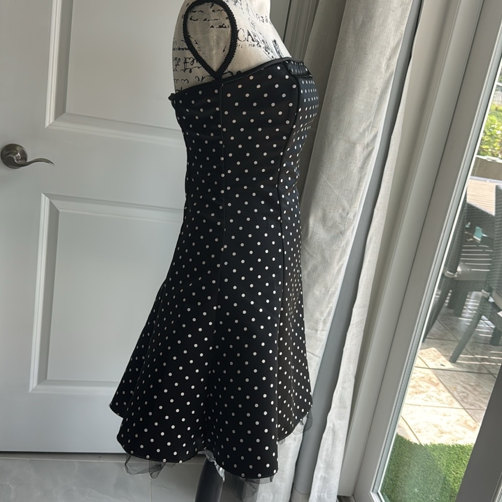 Jessica McClintocj for Gunne Sax Elegant Black Polka Dot Strapless Dress - Picture 1 of 6